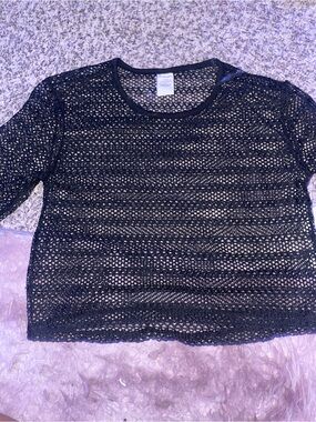 No Boundaries Black Crochet Openwork Crop Top